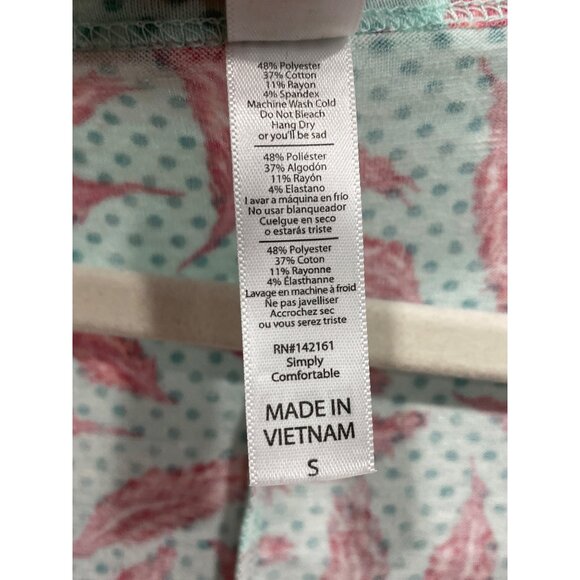 LuLaRoe Short Sleeve A Line Tunic Top Womens Small Leaf Print Polka Dot Blue NEW - Picture 4 of 7